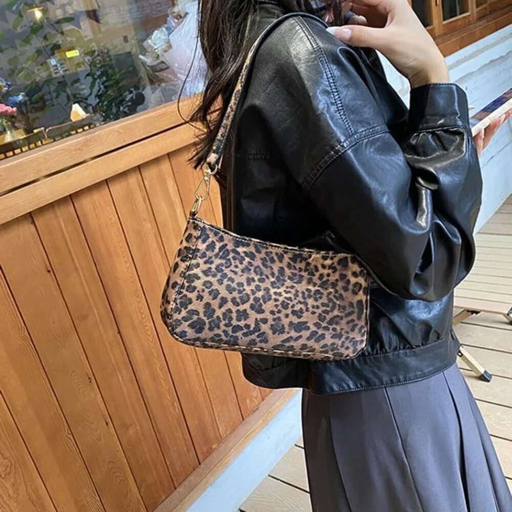 Vegan Leather Shoulder Bag Small Clutch Tote for Women Elegant Leopard Print